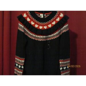 Heart Ruffle Sweater Black, Red, and White Holiday Womens PL